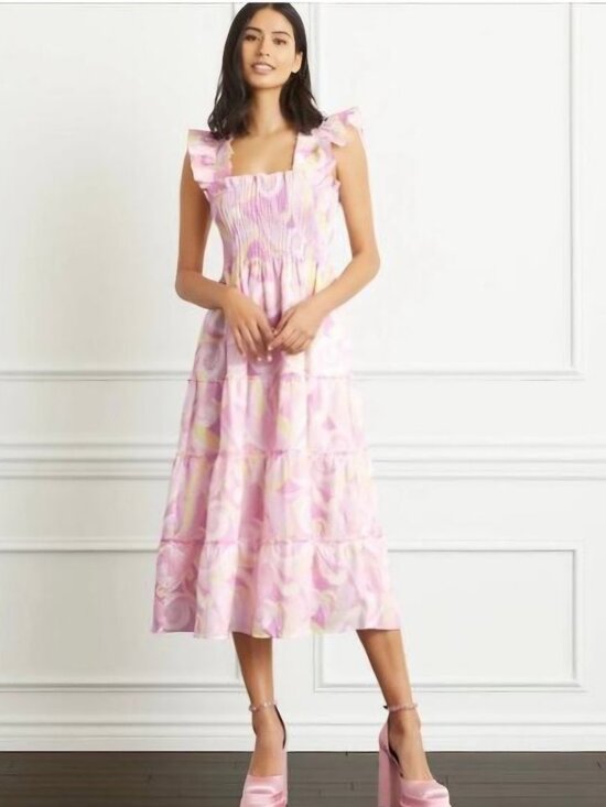 Hill House Dresses & Skirts - Hill House Ellie Nap Dress Pink Print Smocked Midi Dress Size M
